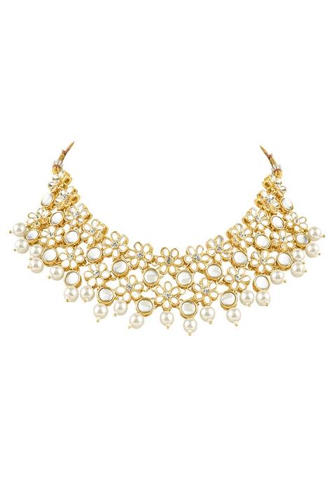 Gold Plated Traditional Kundan Studded Bridal Choker Necklace And Drop Earrings Jewellery Set