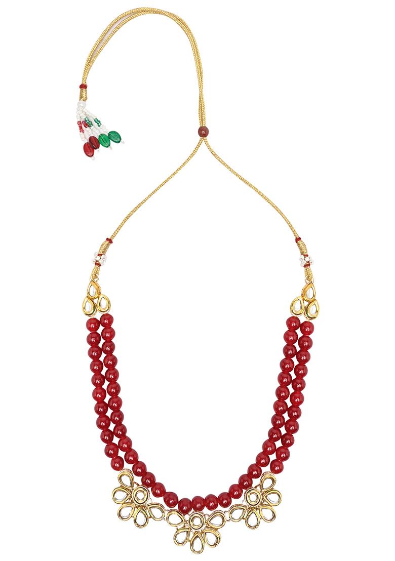 Gold Plated Traditional Kundan And Pearl Necklace Jewellery Set With Earrings - Indya