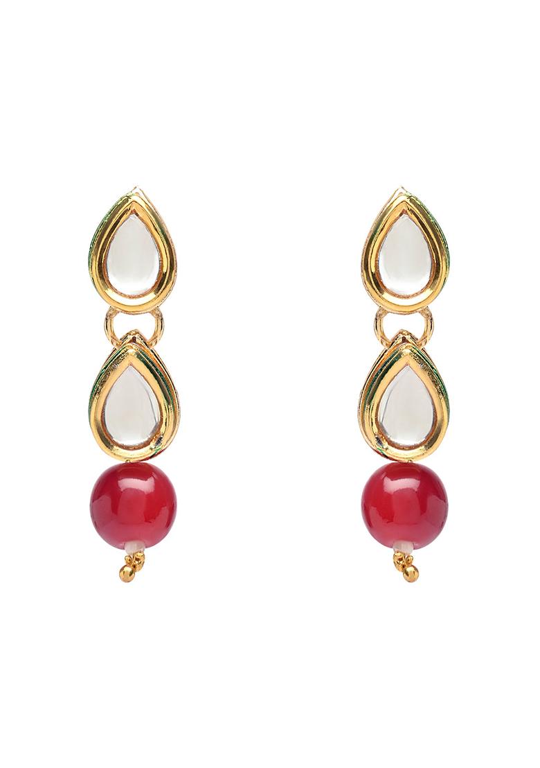 Gold Plated Traditional Kundan And Pearl Necklace Jewellery Set With Earrings