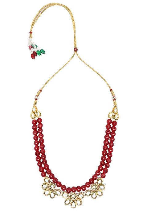 Gold Plated Traditional Kundan And Pearl Necklace Jewellery Set With Earrings