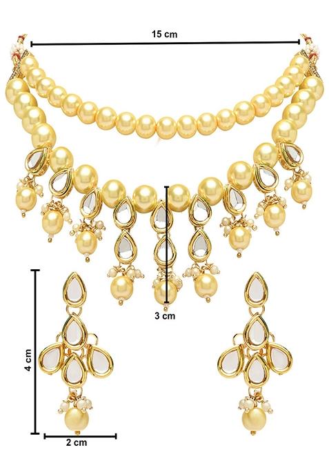 Gold Plated Traditional Kundan And Pearl Choker Necklace Jewellery Set With Earrings