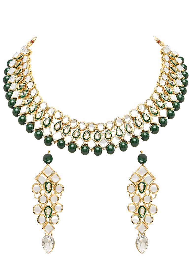 Gold Plated Traditional Kundan And Pearl Choker Necklace Jewellery Set With Earrings
