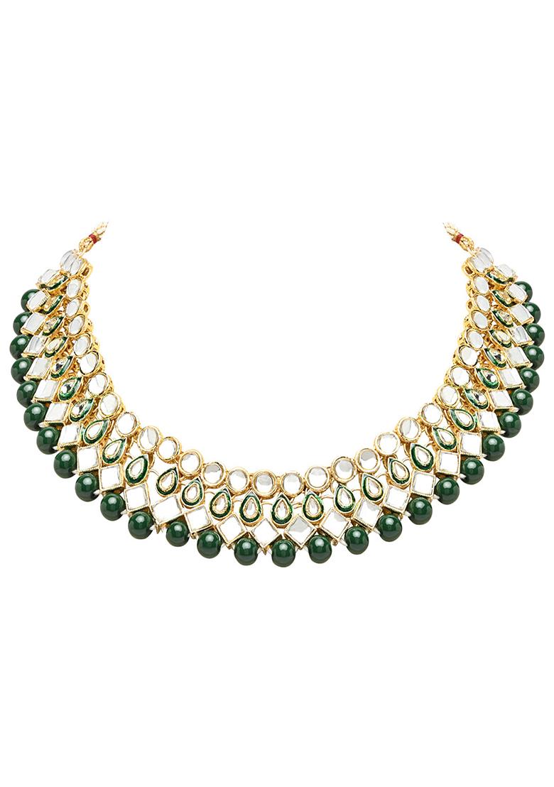 Gold Plated Traditional Kundan And Pearl Choker Necklace Jewellery Set With Earrings