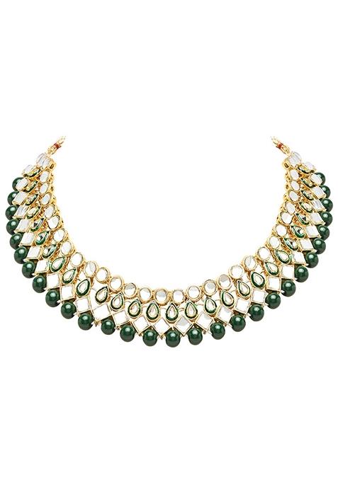 Gold Plated Traditional Kundan And Pearl Choker Necklace Jewellery Set With Earrings