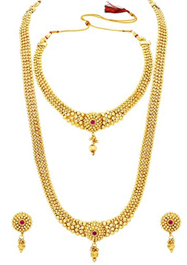 Gold Plated Traditional Style Choker Necklace Jewellery Set - Indya