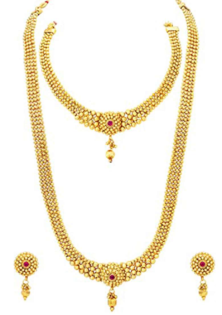 Gold Plated Traditional Style Choker Necklace Jewellery Set - Indya