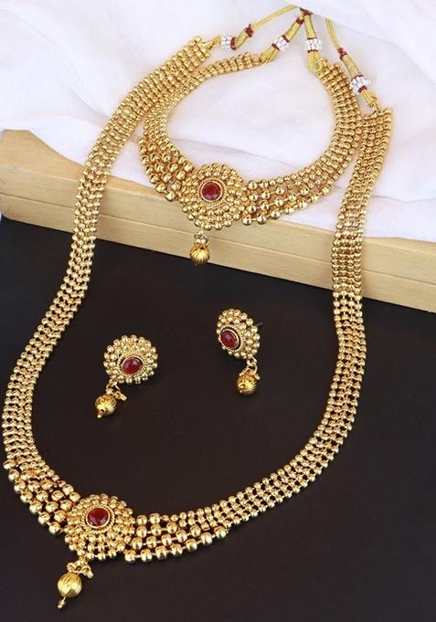 Gold Plated Traditional Style Choker Necklace Jewellery Set