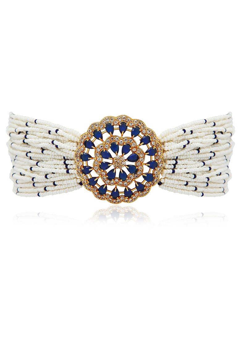 Gold Plated Traditional Cz Crystal Studded Pearl Choker Necklace Jewellery Set