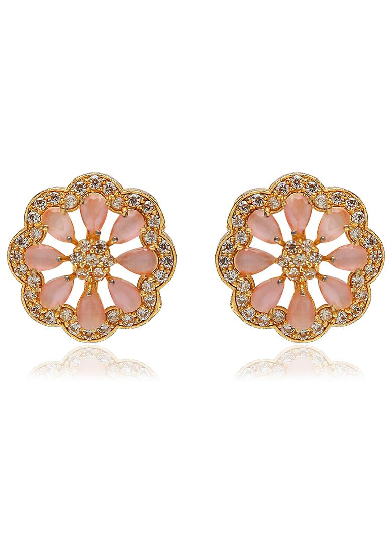 Gold Plated Traditional Cz Crystal Studded Pearl Choker Necklace Jewellery Set