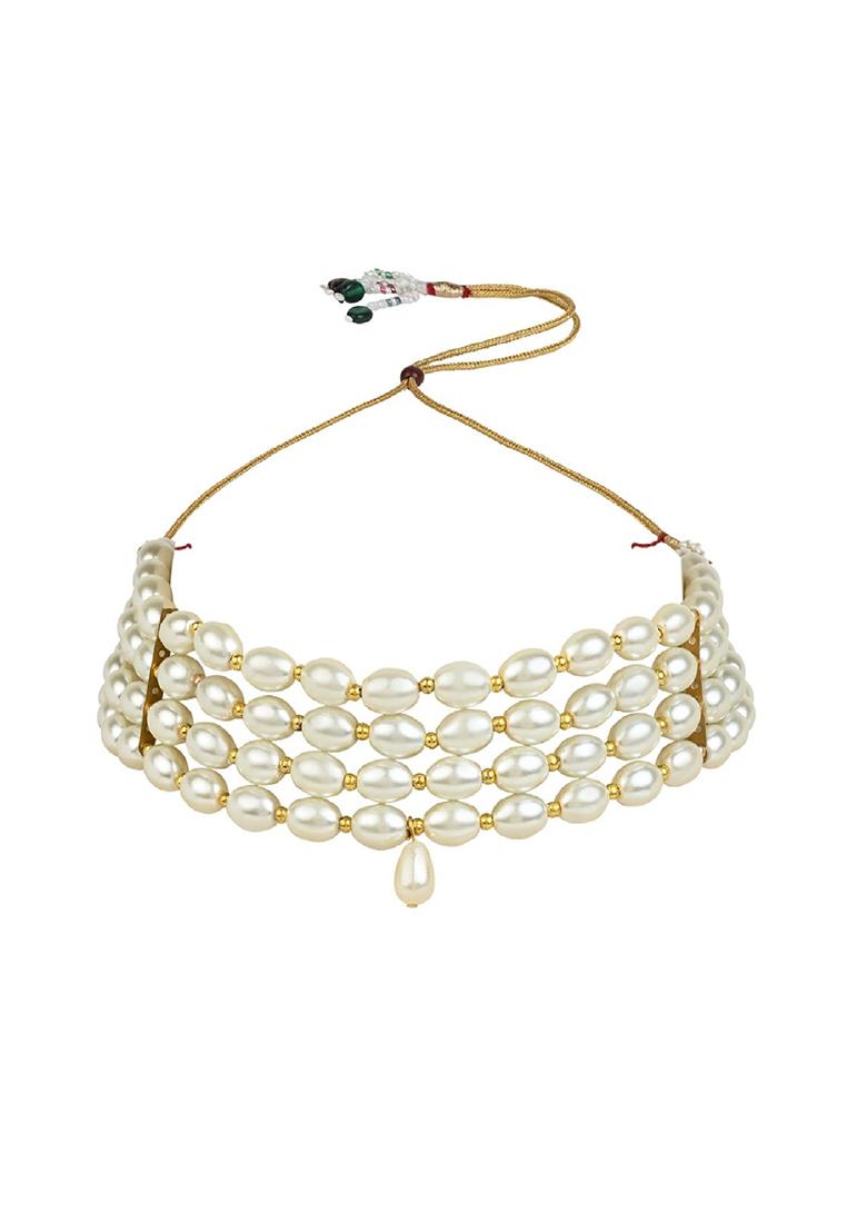 Gold Plated Traditional Pearl Beaded Stylish Moti Choker Necklace Jewellery Set With Earrings