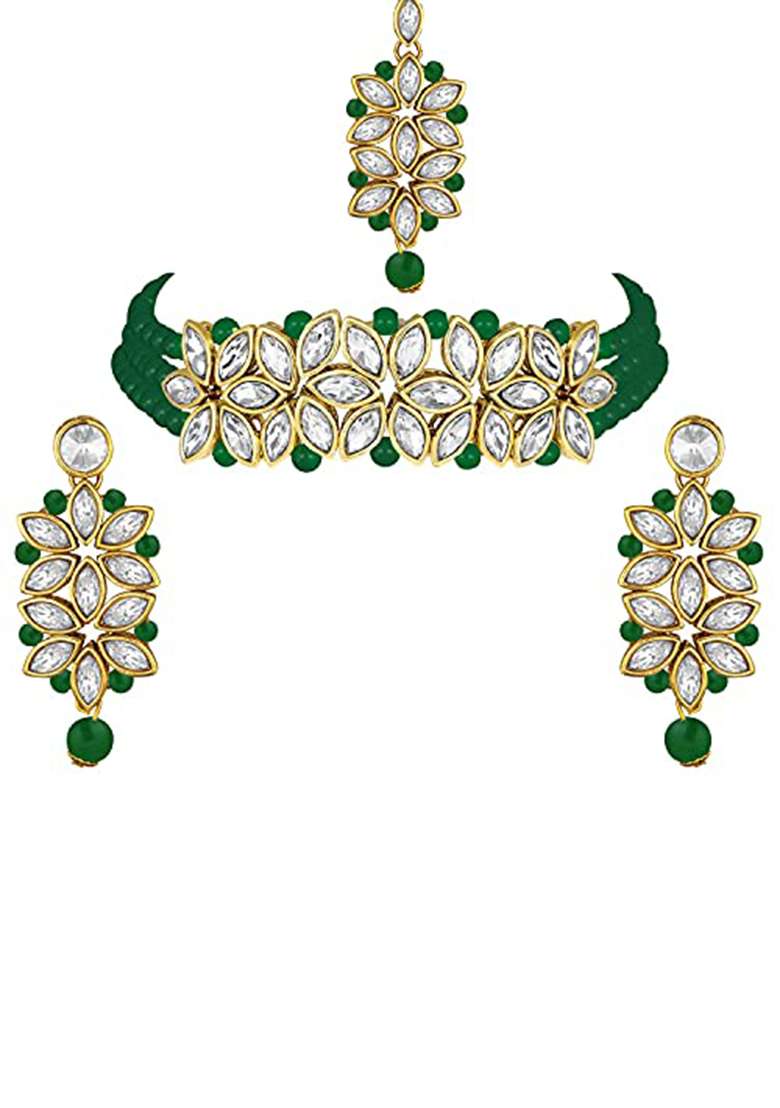 Gold Plated Kundan And Pearl Beaded Choker Set - Indya