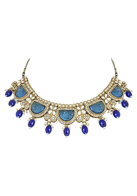 Gold Plated Traditional Pearl Kundan And Stone Studded Jewellery Necklace Set With Maang Tikka