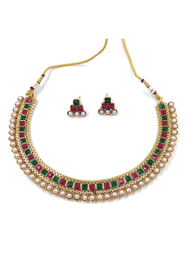 Gold Plated Traditional White Choker Necklace Jewellery Set