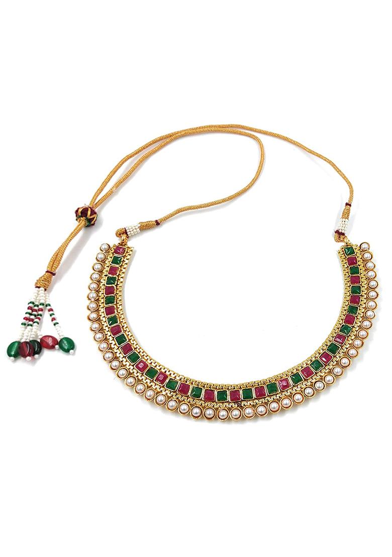 Gold Plated Traditional White Choker Necklace Jewellery Set