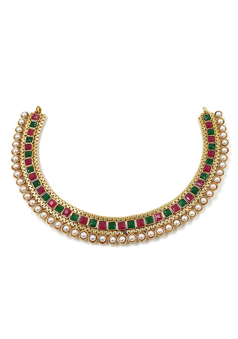 Gold Plated Traditional White Choker Necklace Jewellery Set