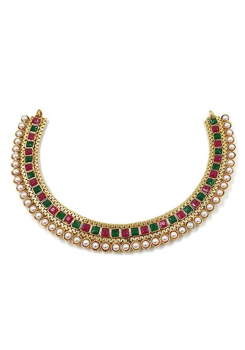 Gold Plated Traditional White Choker Necklace Jewellery Set