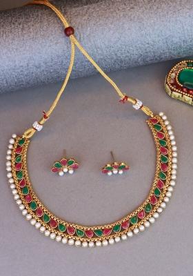 Gold Plated Traditional Multi Choker Necklace Jewellery Set