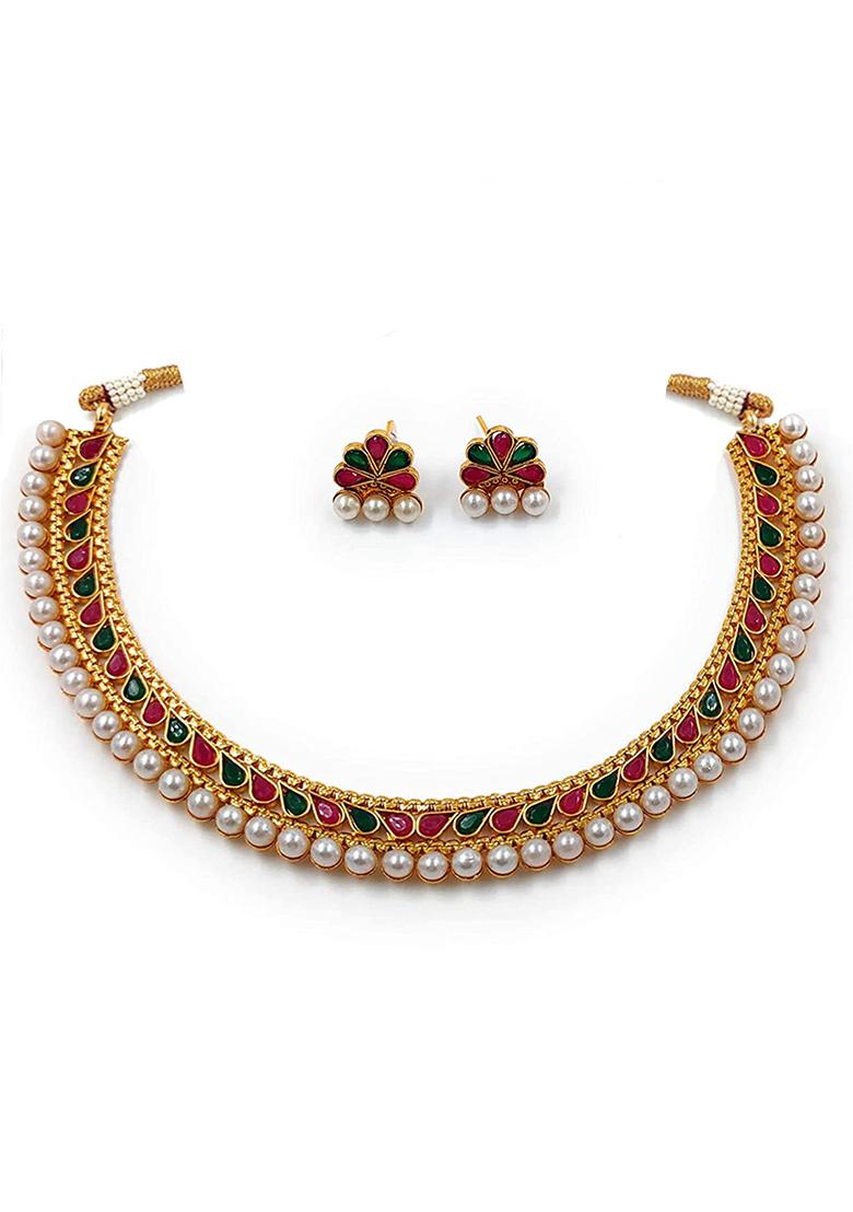 Gold Plated Traditional Multi Choker Necklace Jewellery Set