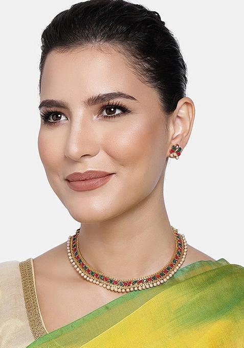 Gold Plated Traditional Multi Choker Necklace Jewellery Set