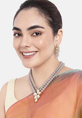 Gold Plated Traditional Kundan And Pearl Studded Necklace Jewellery Set