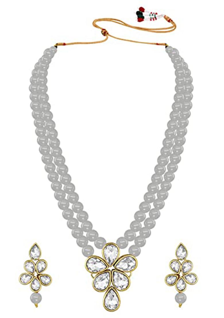 Gold Plated Traditional Kundan And Pearl Studded Necklace Jewellery Set