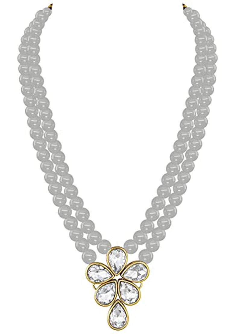 Gold Plated Traditional Kundan And Pearl Studded Necklace Jewellery Set