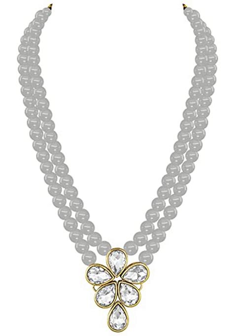 Gold Plated Traditional Kundan And Pearl Studded Necklace Jewellery Set