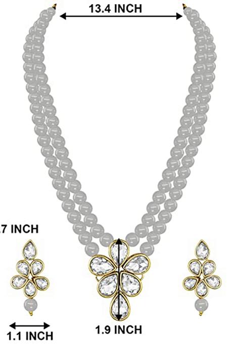Gold Plated Traditional Kundan And Pearl Studded Necklace Jewellery Set