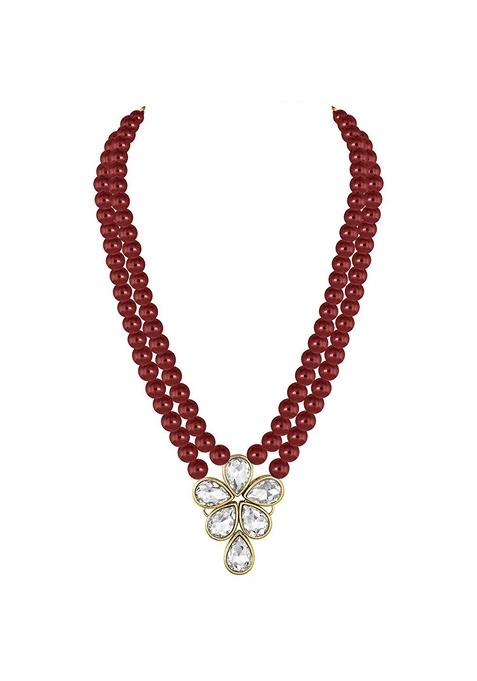 Gold Plated Traditional Kundan And Pearl Studded Necklace Jewellery Set