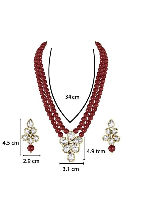 Gold Plated Traditional Kundan And Pearl Studded Necklace Jewellery Set