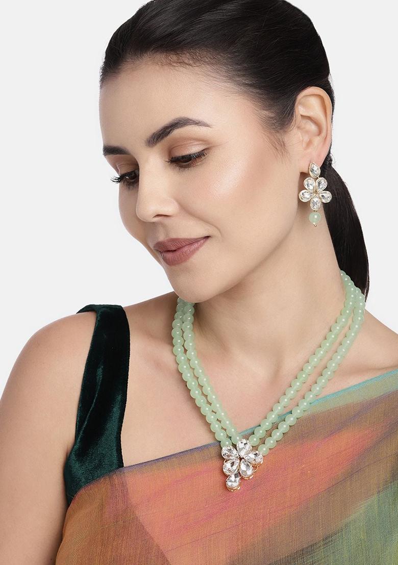 Gold Plated Traditional Kundan And Pearl Studded Necklace Jewellery Set