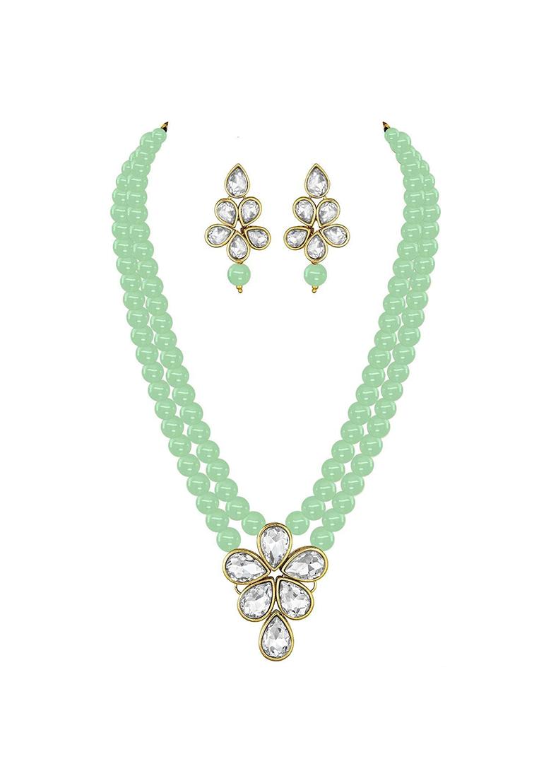 Gold Plated Traditional Kundan And Pearl Studded Necklace Jewellery Set