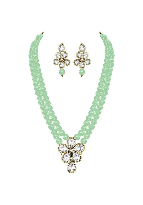 Gold Plated Traditional Kundan And Pearl Studded Necklace Jewellery Set
