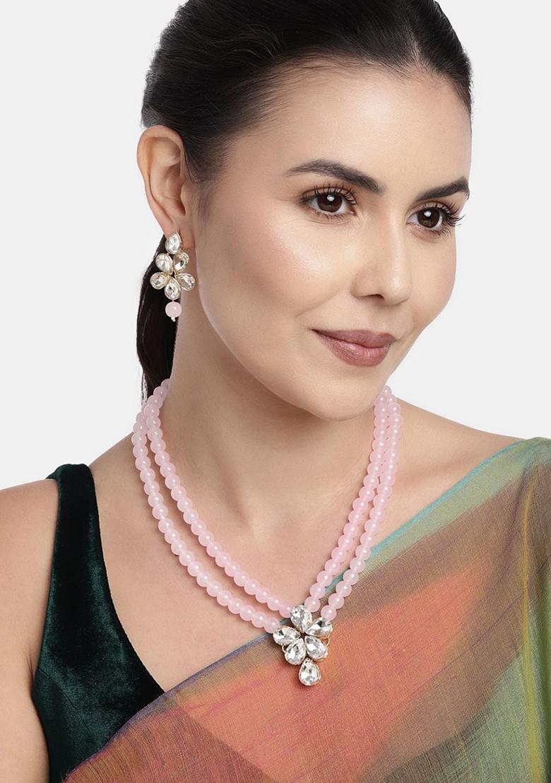 Gold Plated Traditional Kundan And Pearl Studded Necklace Jewellery Set