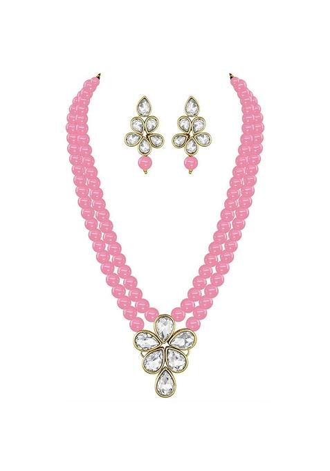 Gold Plated Traditional Kundan And Pearl Studded Necklace Jewellery Set