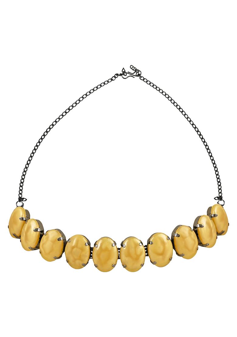 Glamorous Fashionable Eye Catching Yellow Beaded Choker And Earrings Set