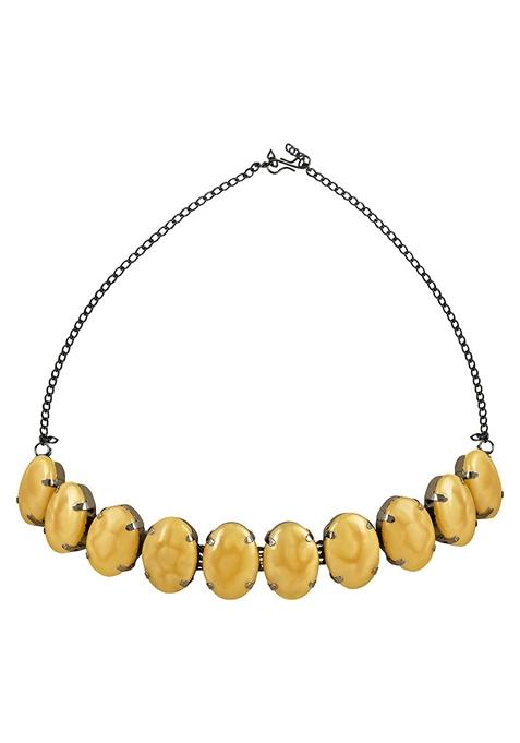 Glamorous Fashionable Eye Catching Yellow Beaded Choker And Earrings Set