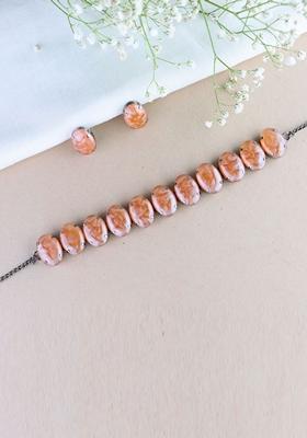 Glamorous Fashionable Eye Catching Peach Beaded Choker And Earrings Set