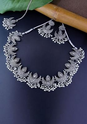 Navratri Ethnic Silver Oxidized Traditional Afghani Choker Necklace Jewellery Set