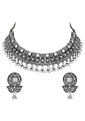 Navratri Ethnic Silver Oxidized Traditional Afghani Choker Necklace Jewellery Set