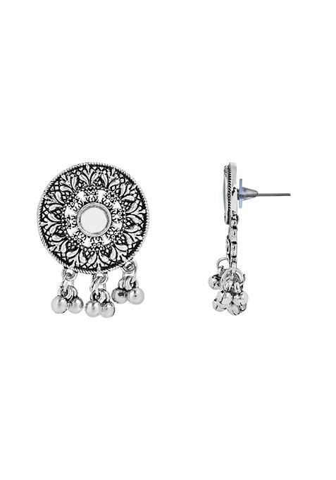 Navratri Silver Oxidised Afghani Traditional Mirror Work Stretch Bracelet For Women