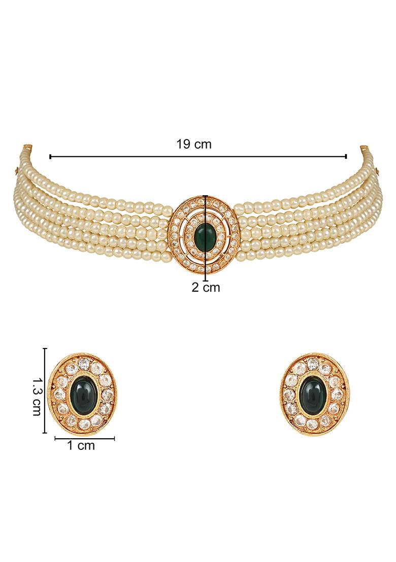 Gold Plated Traditional Handcrafted Stone Studded Pearl Choker Necklace Jewellery Set With Earrings