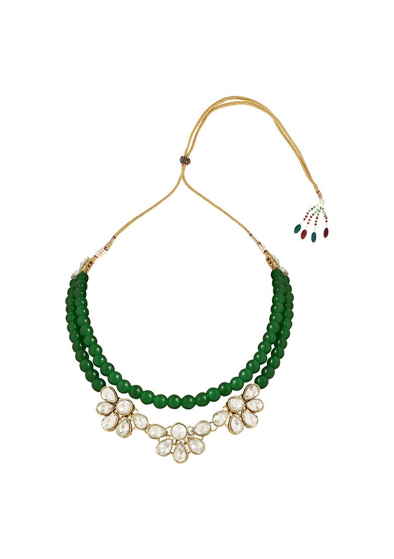 Gold Plated Traditional Kundan And Pearl Necklace Jewellery Set With Earrings - Indya