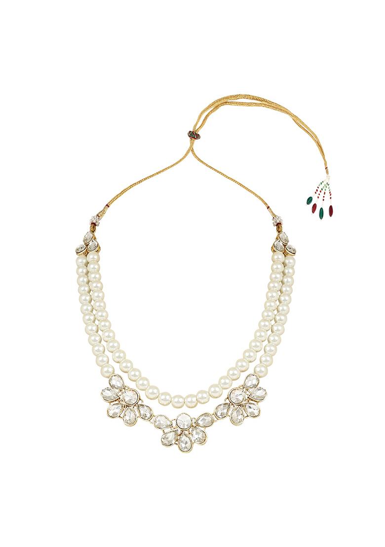 Gold Plated Traditional Kundan And Pearl Necklace Jewellery Set With Earrings