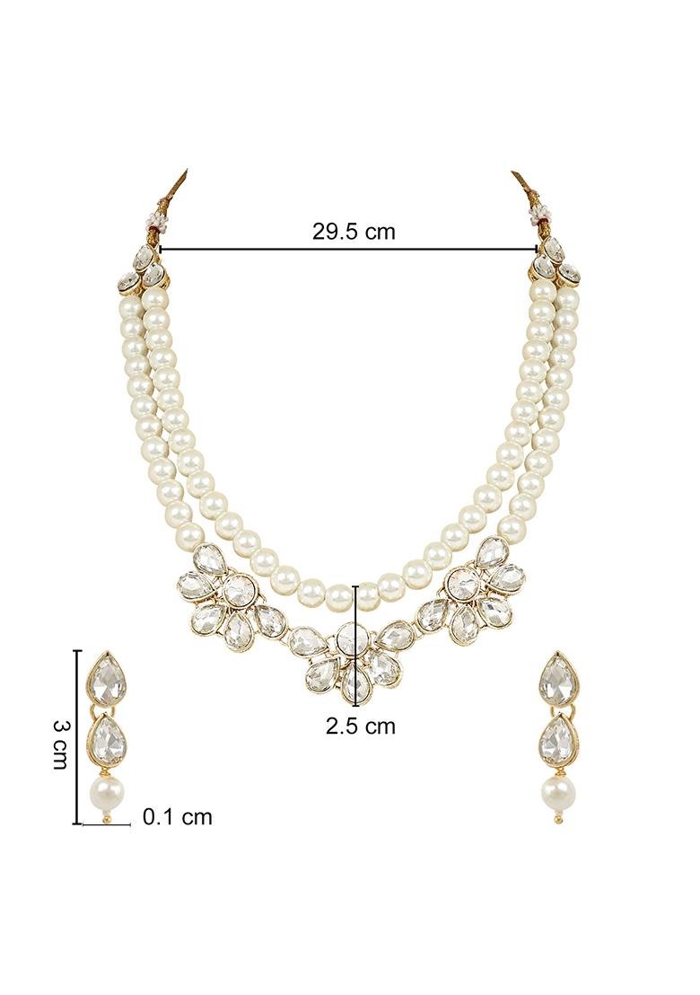 Gold Plated Traditional Kundan And Pearl Necklace Jewellery Set With Earrings