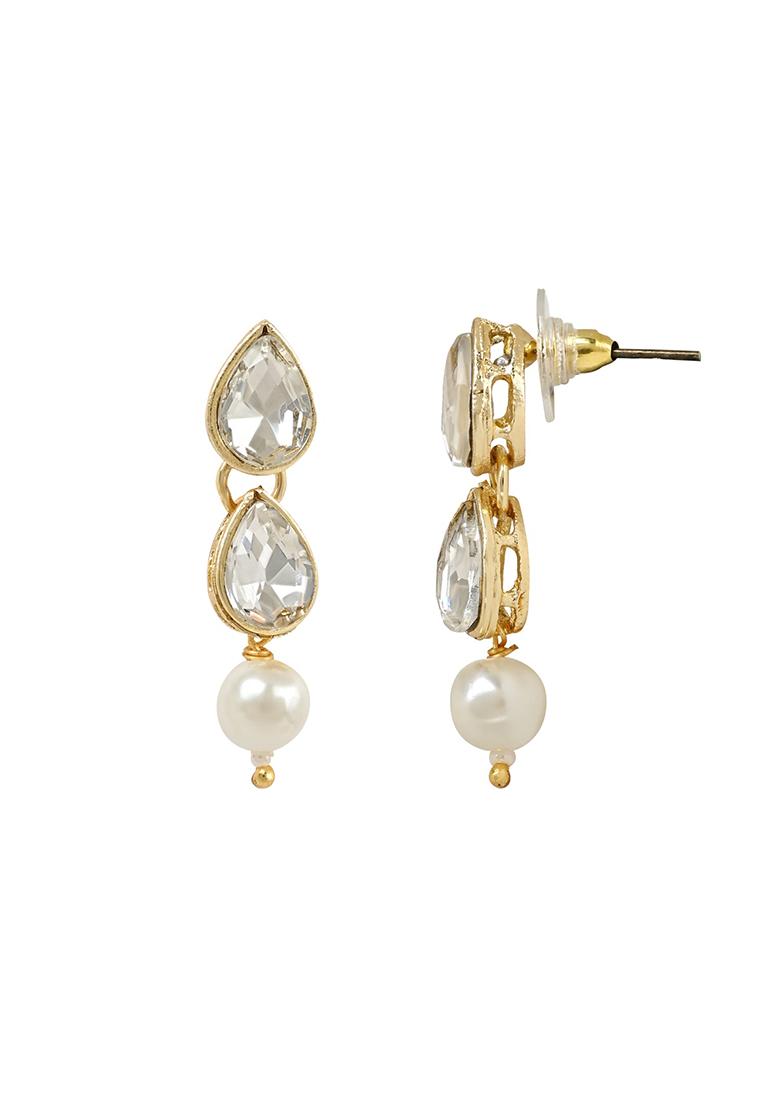 Gold Plated Traditional Kundan And Pearl Necklace Jewellery Set With Earrings