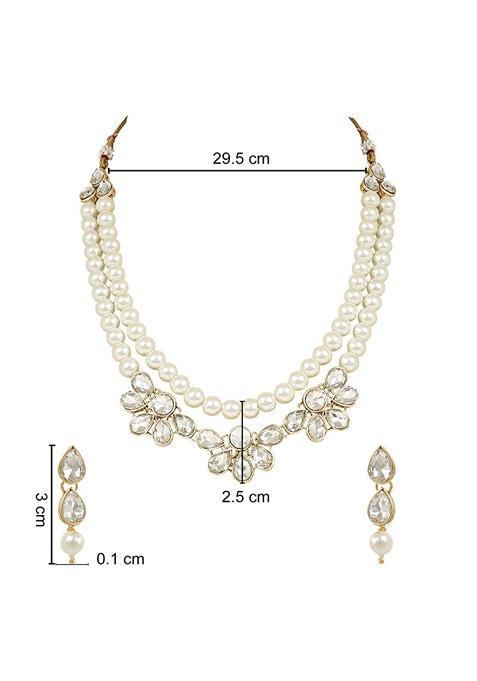 Gold Plated Traditional Kundan And Pearl Necklace Jewellery Set With Earrings