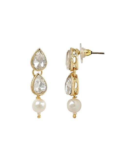 Gold Plated Traditional Kundan And Pearl Necklace Jewellery Set With Earrings