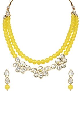 Gold Plated Traditional Kundan And Pearl Necklace Jewellery Set With Earrings
