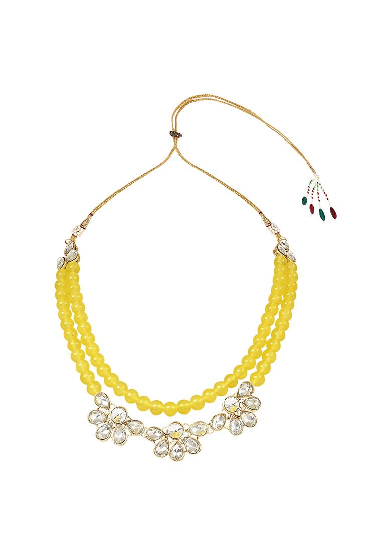 Gold Plated Traditional Kundan And Pearl Necklace Jewellery Set With Earrings - Indya